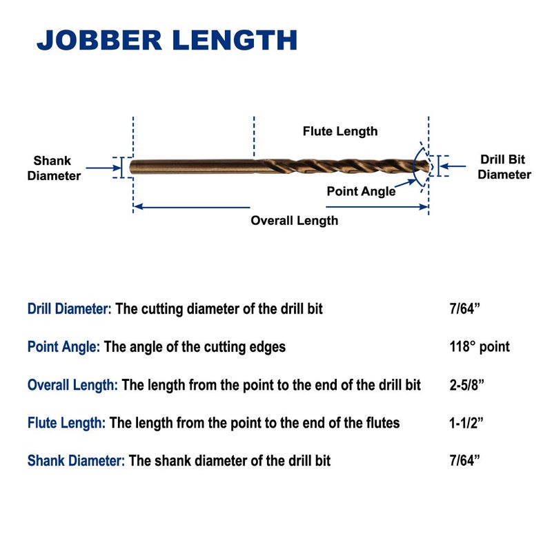 Drill Hulk 7/64-Inch Cobalt Steel M35 Jobber Length Twist Drill Bits for Hard Metal, Stainless Steel, Pack of 12 - Image 3